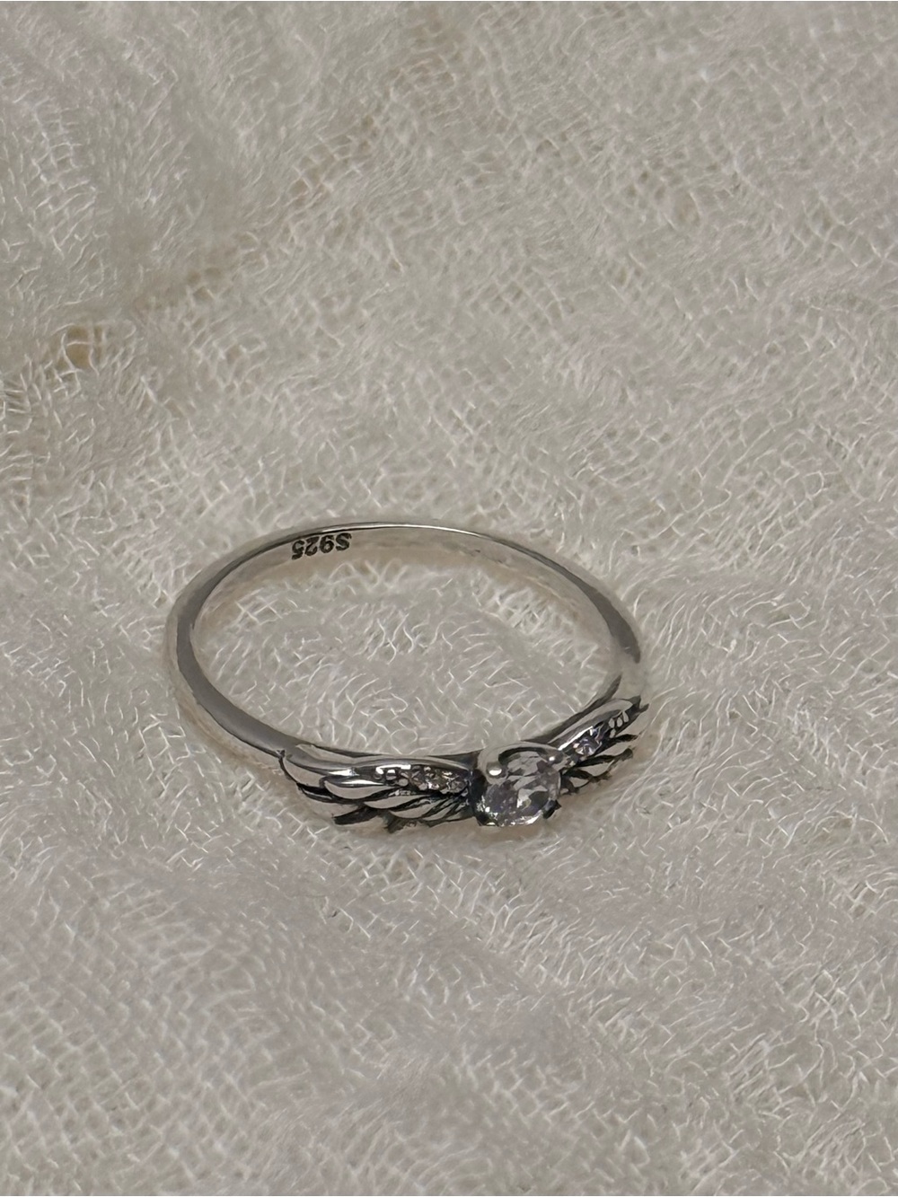 925 Sterling Silver Winged Solitaire Ring in Silver, Size 7